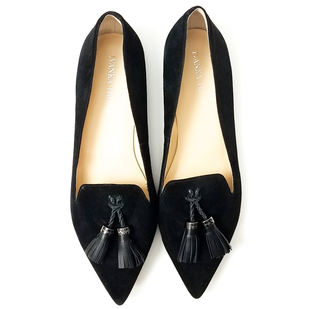 Ivanka Trump Black Suede Pointed Toe Flats sz 8.5